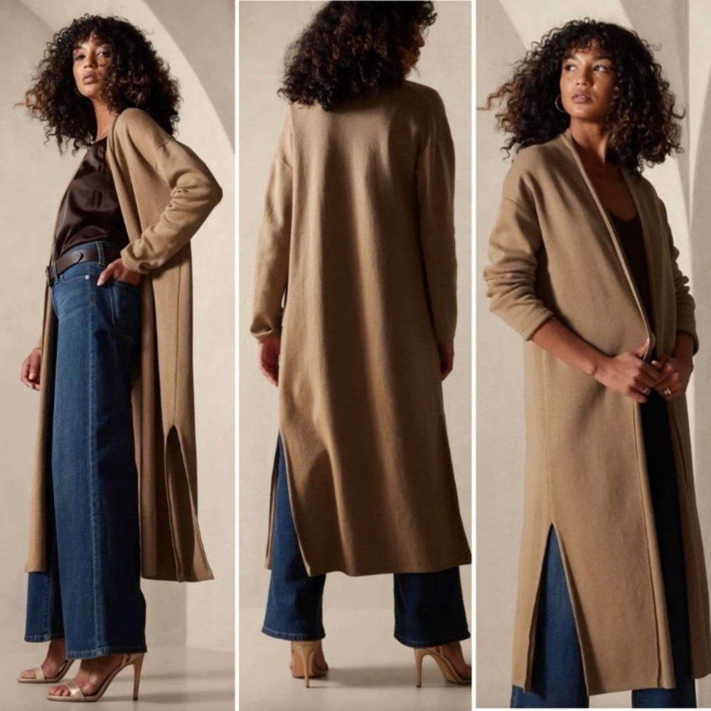 Banana Republic Open Duster Long Camel Sweater LP camel knit‎ - Picture 3 of 12